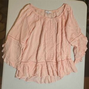 Fever Women's M Orange Ruffle Boho Blouse Off Shoulder 3/4 Sleeve